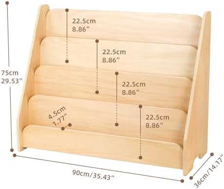 OOOK 4-Tier Kids Bookshelf, Wooden Front Facing Bookshelf