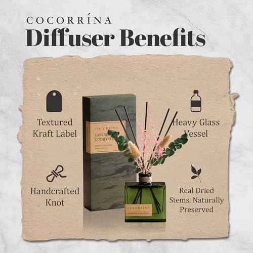 COCORRÍNA Dried Flowers Reed Diffuser, Lavender Eucalyptus Scent 6.76 fl oz