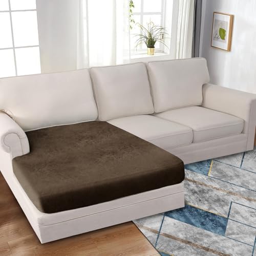 Sectional Couch Cushion Cover Leather-Look 1PC Stretch Chaise Seat Slipcover for Living Room Individual Sectional Cushion Protector, Pet-Friendly, Non-Slip, Easy Fit - Dark Brown