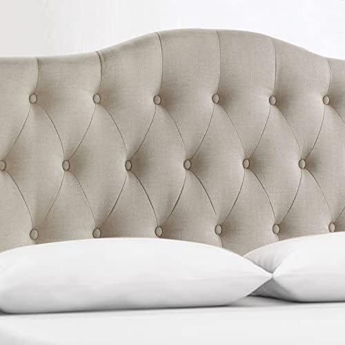Rosevera Givanna Adjustable Height Headboard with Linen Upholstery and Button Tufting for Bedroom, King, Natural