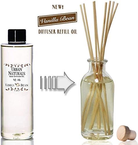 Urban Naturals Vanilla Bean Scented Oil Reed Diffuser Refill | Includes a Free Set of Reed Sticks! Vanilla Cream, Amber & Sweet Tonka Bean, 4 oz.