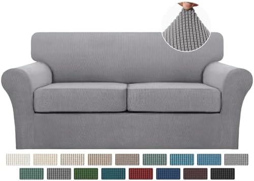 Turquoize 3 Piece Sofa Covers for 2 Cushion Couch Sofa Slipcover Soft Couch Cover for Dogs-Washable Sofa Furniture Covers with 2 Individual Cushion Covers, Feature Thick Fabric (2 Cushion Sofa, Dove)