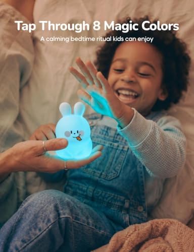 Slumber Pal, Bunny Silicone Squishy Night Light for Kids, Cute Night Lamp