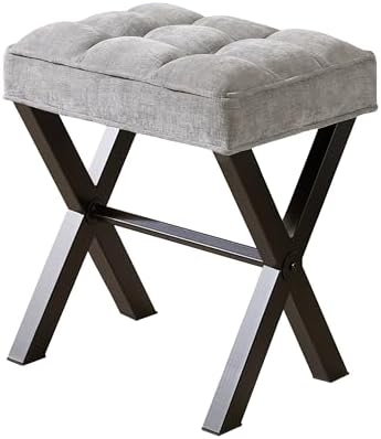 Royal Windsor Vanity Stool,Small Makeup Chair with Metal X Legs