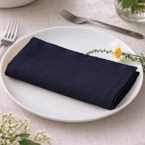 Ramanta Home Navy Cotton Dinner Napkins Set of 12, 18x18 Inch