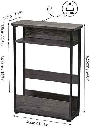 Vintage Narrow Side Table with Storage Shelf, 3 Tier Slim End Table Modern Sofa Table for Narrow and Small Spaces, 24.6 Inch Height Bedside Table Nightstand (Grey, Large)