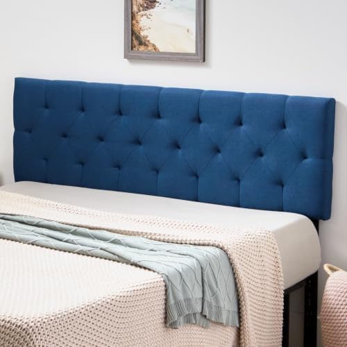 LUCID Mid-Rise Upholstered Headboard, Diamond Tufted, Cobalt, Queen Size