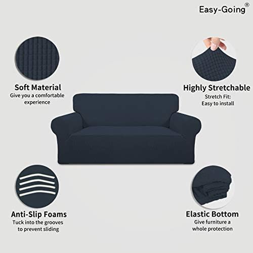 Easy-Going Stretch Oversized Loveseat Couch Covers Washable Dark Blue