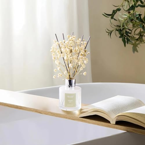 Airkeep Reed Diffuser Set, 3.38 fl oz (100 ml) - Jasmine Lily Lemon Oil Diffusers with 8 Reed Sticks, Home Fragrance Reed Diffuser for Bathroom Shelf Decor