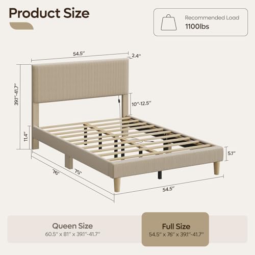 Bestier Full Size Bed Frame with Adjustable Headboard,LED Light,Taupe
