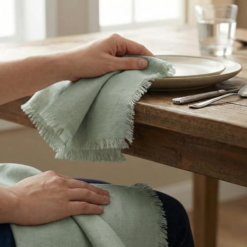 Accent Home Teal Linen Cloth Napkins, Set of 12, 18x18 Inches