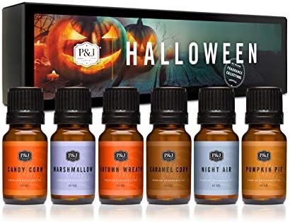 P&J Fragrance Oil Halloween Set | Autumn Wreath, Pumpkin Pie, Candy Corn, Marshmallow, Night Air, and Caramel Corn Candle Freshie Scent for Candle Making, Soap Making Supplies