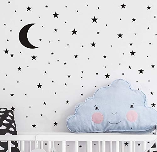 Moon and Stars Wall Decal Vinyl Sticker for Kids Boy Girls Baby Room Decoration Good Night Nursery Wall Decor Home House Bedroom Design YMX16 (Black)