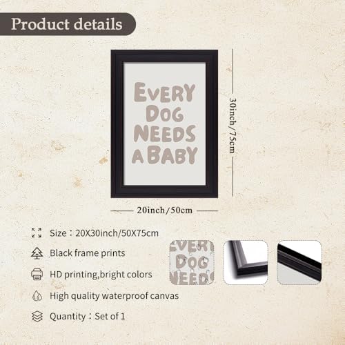 Vintage Framed Fun Kids Quotes Canvas Posters Every Dog Needs A Baby Wall Art Modern Trendy Minimalist Toddler Prints Playing Print For Nursery Room Wall Decor 20x30 inch