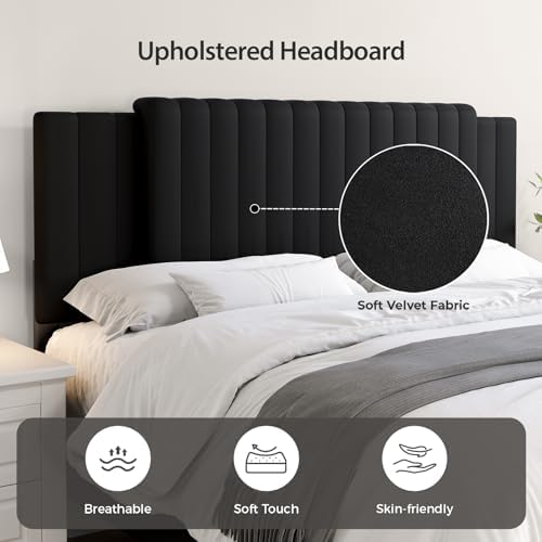 Upholstered Headboard Full/Queen/King Size，Adjustable Height & Width, Black