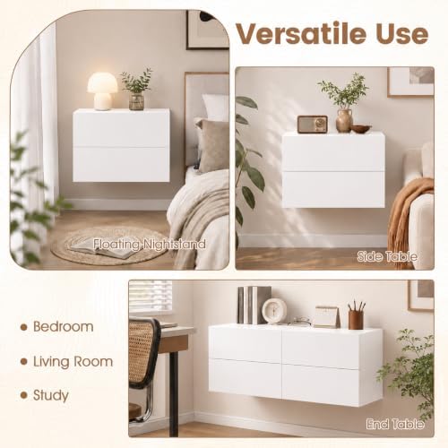 GIANTEX Floating Nightstand, Wall-Mounted Bedside Table with 2 Drawers