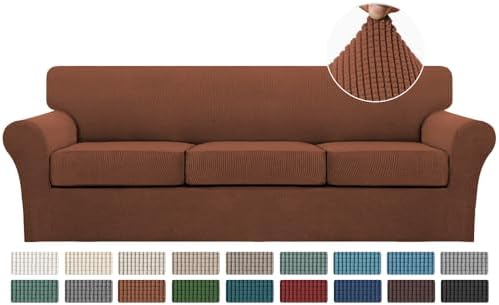 Turquoize 4 Piece Sofa Covers for 3 Cushion Couch Sofa Slipcover Soft Couch Cover for Dogs-Washable Sofa Furniture Covers with 3 Individual Large Cushion Covers (XL Sofa, Caramel)