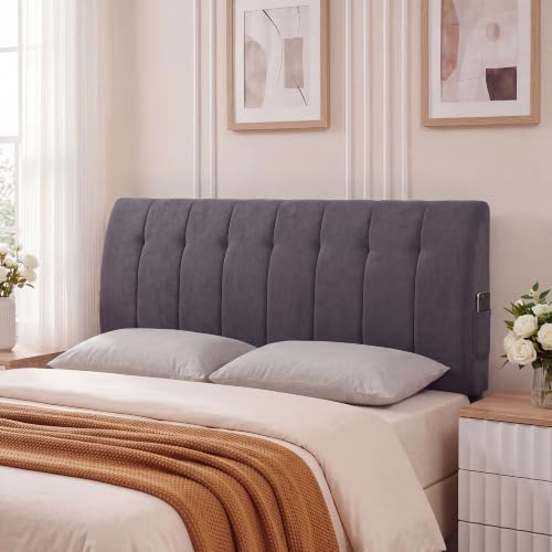 Seang Queen Size Upholstered Headboard, 24" Height Soft, Breathable Linen Fabric Wall Mounted Headboards for Bedroom & Dorm, Modern Style Peel & Stick Bed Backboard, No Assembly Required, Dark Grey