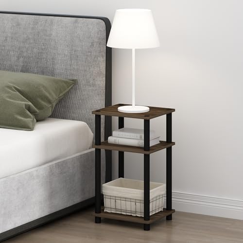 Furinno JUST Toolless 3-Tier Night Stand, Open Storage, Columbia Walnut