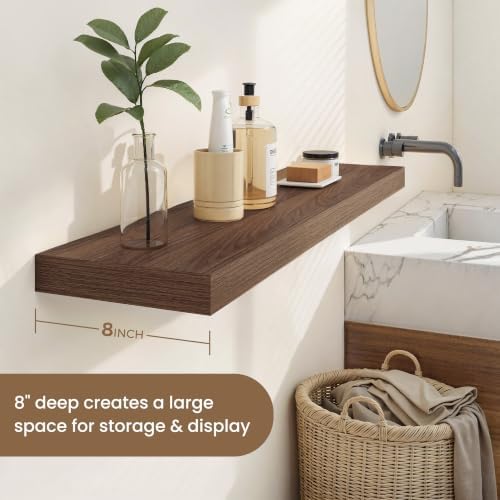 Dreamland 40 Inches Wall Mounted Wood Floating Shelves, Walnut, 2 Pack