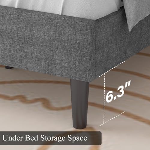 HOMBCK Full Bed Frame with Adjustable Headboard, Light Grey