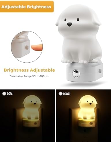 L LOHAS LED Plug in Night Light for Kids 2 Pack, 3D Cute Puppy Night Lights
