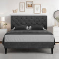 HOMBCK Full Size Bed Frame with Adjustable Headboard, Dark Grey