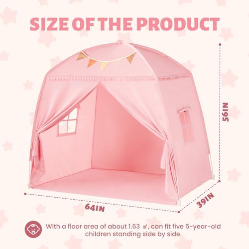 Sumbababy Large Teepee Tent for Kids - Tent Indoor Kids Teepee Tent for Boys & Girls - Kids Play Tent Inside Canopy Bed for Playroom Gift Toys (Pink)