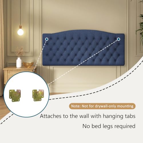 Furpopup Linen Queen Size Headboard Only, Upholstered Wall mount, Navy Blue