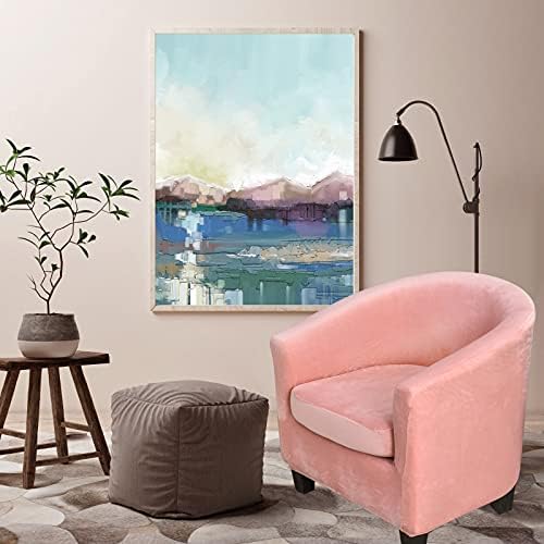 MIFXIN 2 Piece Velvet Tub Chair Covers with Cushion Cover Stretch Soft Removable Tub Chair Slipcovers Armchair Sofa Couch Furniture Protector Cover for Living Room Club Hotel (Pink)