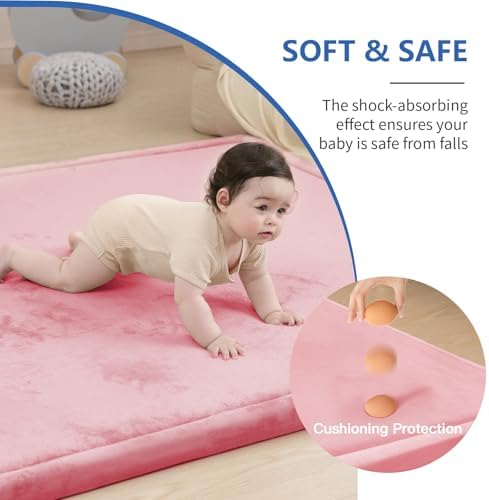 Huloo Sleep 2" Thick Extra Safety Baby Play Mat for Floor,Ultra Soft Elasti-Foam 50x50 Playpen Mat for Toddlers Infant Kids,Non-Slip Backing Safe for Crawling&Tummy Time,Tatami Style (Pink)