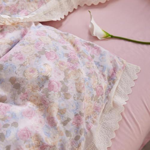 Floral Cotton Duvet Cover Queen Size 3 Pcs Set,90"×90" Bedding