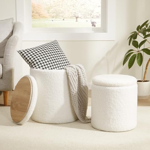 Royal Windsor Round Ottoman with Storage Set of 2, Storage Vanity Stool