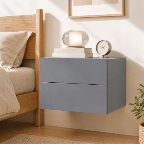 GIANTEX Floating Nightstand, Wall-Mounted Bedside Table with 2 Drawers