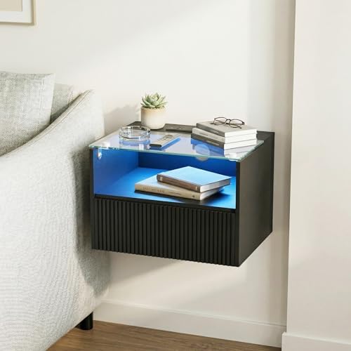 Arbuxzuy Floating Nightstand Set of 2 with Charging Station and Drawer