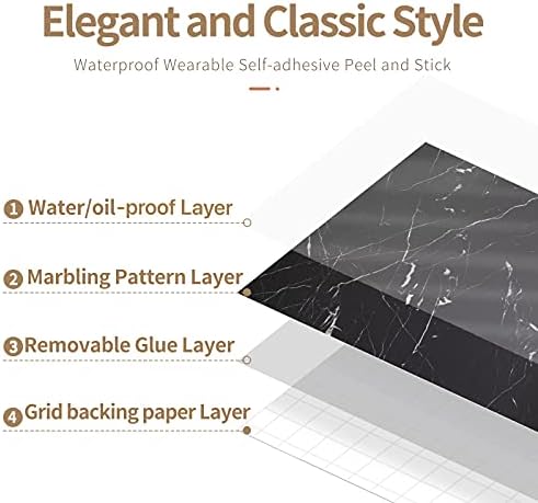 Marble Contact Paper Black Peel and Stick Wallpaper for Kitchen Countertop