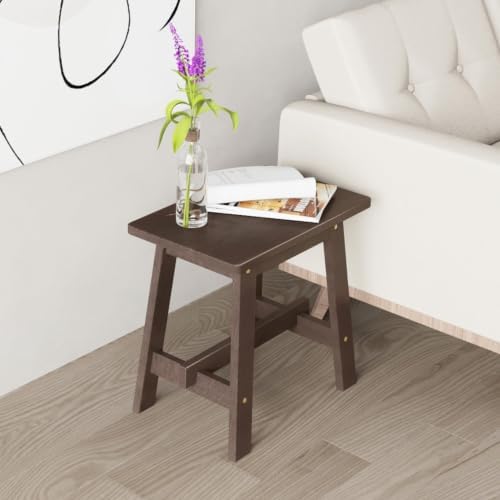 BEEFURNI 18-Inch Rectangular Acacia Wood Stool, Small Bench, Natural Wood (Wood Brown, Rectangular Wooden Stool)