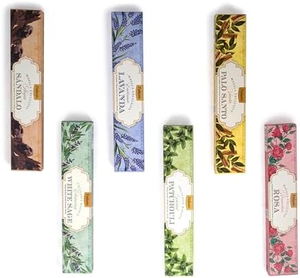 Tulasi Herbal Masala Incense Sticks Assorted/Variety Pack – 120 Hand Rolled Sticks, 6 Natural Scents | Sandalwood, Lavender, Patchouli, Palo Santo, White Sage | Aromatherapy