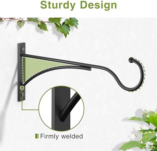 11 Inch 2 Pack Heavy-Duty Metal Plant Hanger Hooks, outdoor, Matte black