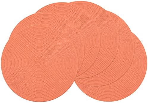 SHACOS Round Braided Placemats Set of 6 Washable Cotton Polyester Round Placemats for Kitchen Table 15 inch Round Table Mats (Coral, 6)