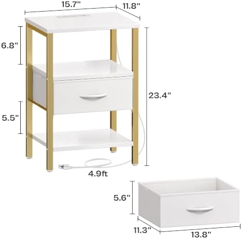 SUPERJARE Nightstand with Charging Station, USB-C Port, Bedside Table
