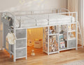 Twin Low Loft Bed, Kids Loft Bed, Storage Drawers, LED Lights, White Gray