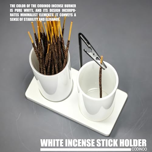 2 in 1 Incense Holder for Sticks,Glass Incense Burner Holder with Storage,Upside Down Incense Holder for Sticks with Glass Ash Catcher for Meditation Yoga Spa Room Home Decor[2 Long Full White]