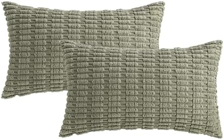 MIULEE Lumbar Corduroy Decorative Throw Pillow Covers 12x20 Light Olive