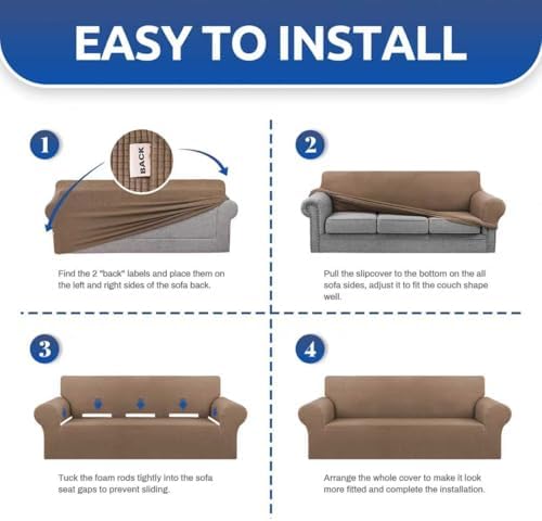 KEKUOU Stretch Couch Covers for Sofa, 3 Cushion Couch Slipcover,Camel