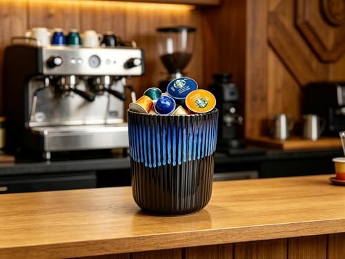 Large Stoneware Kitchen Utensil Holder for Kitchen Counter & Countertop Cooking Utensil Holder Spatula Holder Utensil Crock for Kitchen Counter Vertical Ribbed Fluted Stripe (Royal Blue)