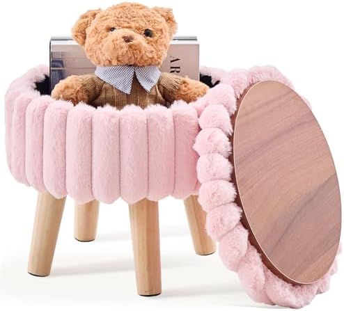 Wimarsbon Round Storage Ottoman,Footstool with Padded Seat and Wood Legs
