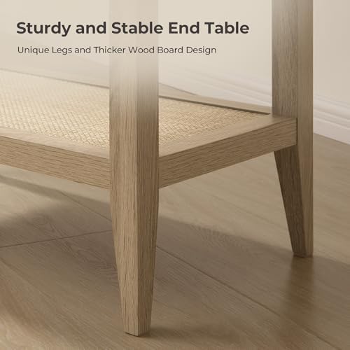 SICOTAS Rattan End Table Nightstand Set of 2, Side Table with Storage
