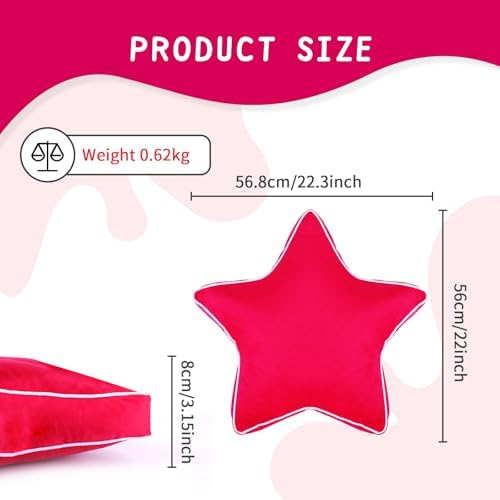 Star Pillow - 22 Inches Decorative Throw Pillows Floor Cushion Large Accent Pillow for Sofa Bed Couch Bedroom Red