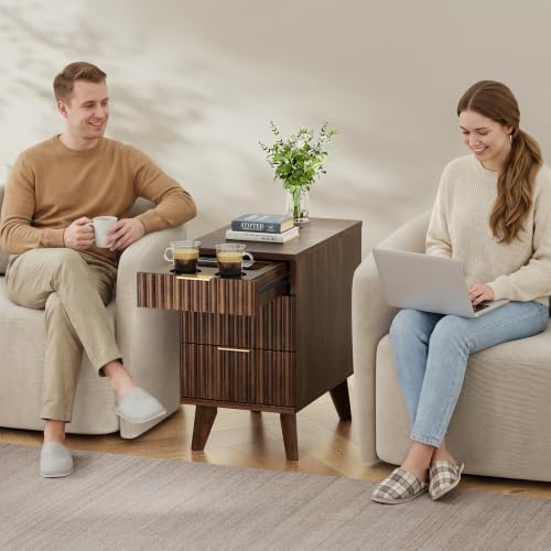 Kalrin 13" W Fluted Narrow End Table with 3 Drawers(Dark Walnut)